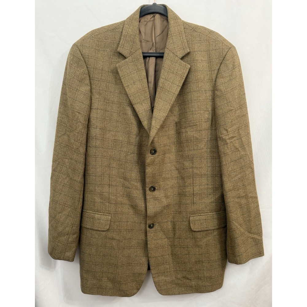 Alan Flusser Brown Windowpane Suit‎ Jacket Blazer Silk Wool Blend Mens 44L